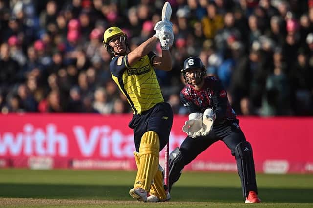 Chris Lynn hammers a six for Hampshire Hawks against the Steelbacks on Finals Day last season