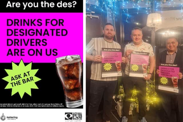 Chris McDougall from the Peacock, Kettering Town Councillor Clark Mitchell and Sanjai Tailor from The Sound Bar./Kettering Town Council