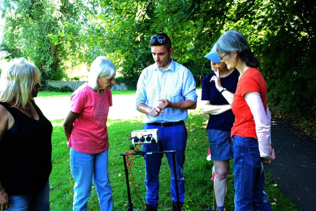 Members of HiFARS receive resistivity training at the Castle Fields site from Graham Arkley, geophysical project supervisor at the Museum of London Archaeology.