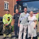 Firefighters arrived after reports of a 'gas leak', but were actually there to announce the gender of Laura and Valdis' baby