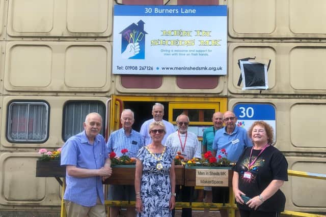 Councillor Marie Bradburn, Milton Keynes Mayor visiting Men in Sheds last year (2024)
