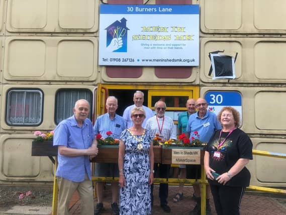 Councillor Marie Bradburn, Milton Keynes Mayor visiting Men in Sheds last year (2024)