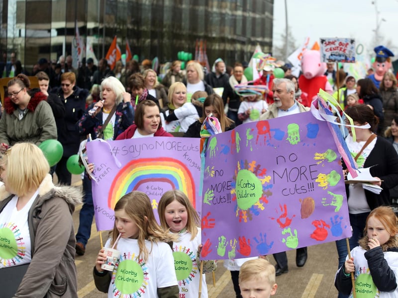 The 4Corby Kids public protest against cuts to childrens' centres in April 2016.