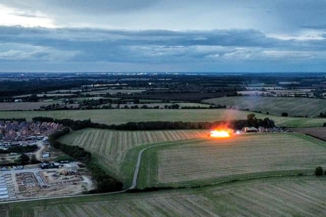 The fire in Poplar's Farm Road, Barton Seagrave as seen from the air