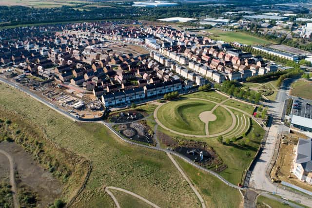 An aerial shot of the consortium at Priors Hall Park, where Vistry Group is building 264 new homes