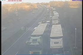 There is queueing traffic on the M1 southbound in Northamptonshire. Photo: Motorwaycameras.co.uk.