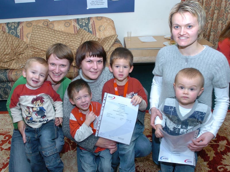 Proud children with their mums who learnt English as a foreign language in 2007. Pictured are Kinga Szkudlarz with two year old Leon, Monika Barczak with twins Igor and Leszek, four, and Marko Mitrovic with son Marko, two.