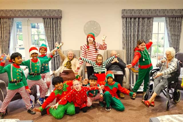 Naughty Elves visit Elm Bank Care Home in Kettering spreading festive cheer.