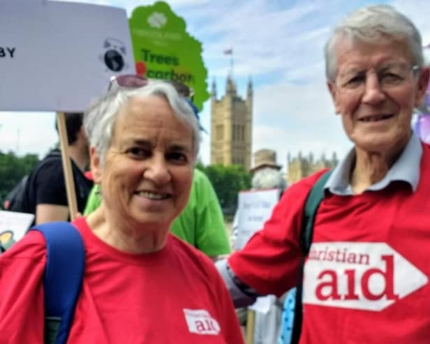 Eleanor Rayden and husband Alan campaigning with Christian Aid..
