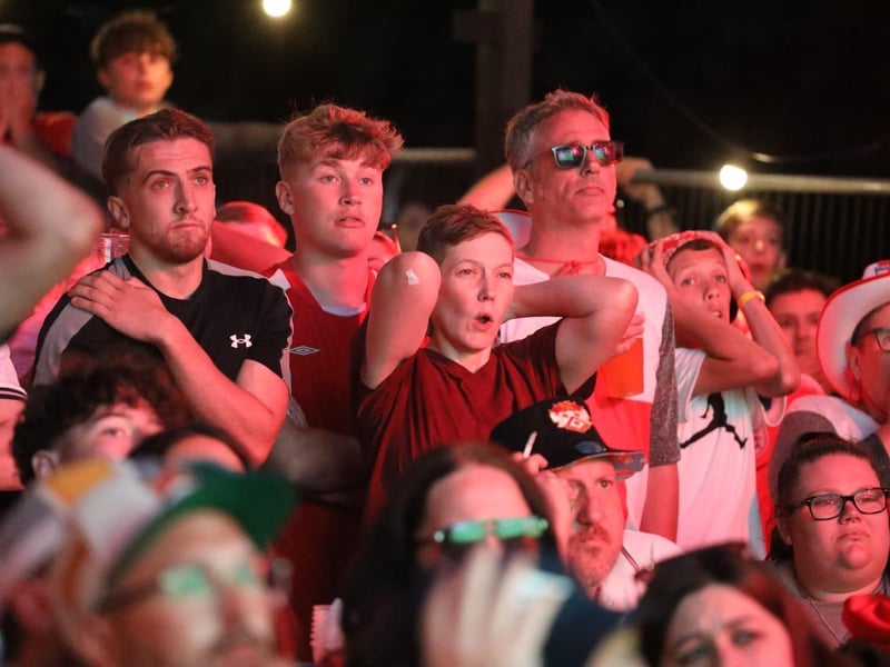 Fans at the Kettering Town FC World Cup Fan Zone watch England vs Argentina in the semi-final