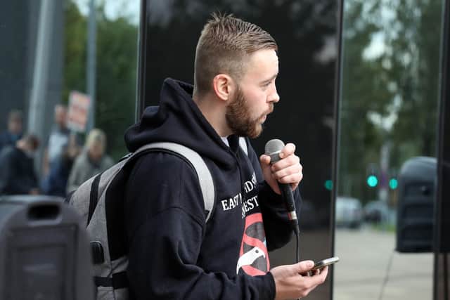 Jack Richman speaking at the Corby, Lives Not Knives march against knife crime in October 2021