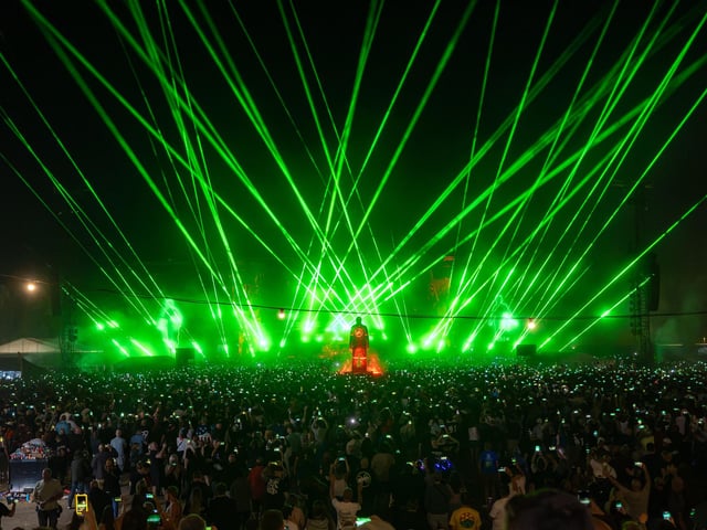 The Prodigy on stage at The National Bowl in Milton Keynes, headlining their Warrior’s Dance festival on Saturday, August 22, 2026. Photo by David Jackson.