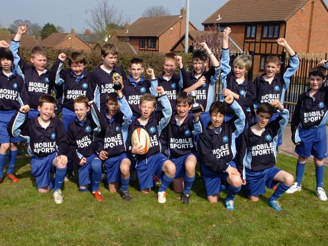 Year 7 rugby Northants and Midlands champions, March 2011. Front, Adam Pitfield, Tom Ray, Kurtis Dorks, Connor Riley, Rhys Fareday, Tristan Russell and Taylor Driscoll. Back, Keiran Worrell, Lee Simms, Oli Mould, Robert Morgan, Jordan Brown, Josh Long, Harry Pamplin, Harvey Gray, Toby Lawrence and Josh White
