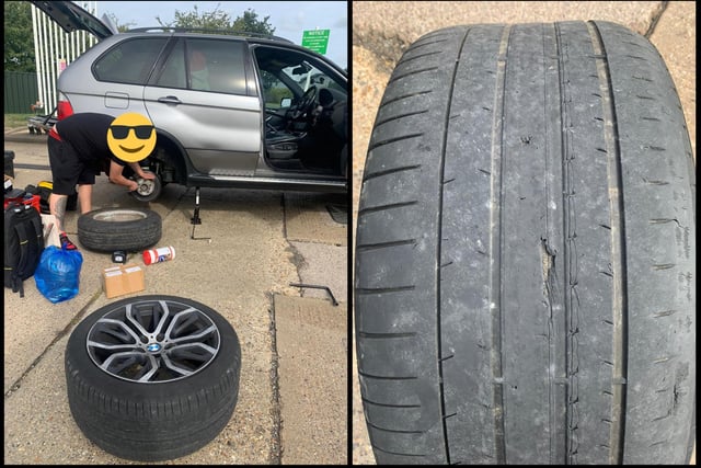 This vehicle was 'spotted' doing 112mph and undertaking in front of an unmarked police vehicle — then found to have a an illegal tyre. The driver will be heading to court.