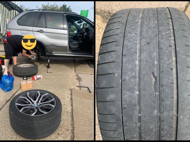 This vehicle was 'spotted' doing 112mph and undertaking in front of an unmarked police vehicle — then found to have a an illegal tyre. The driver will be heading to court.