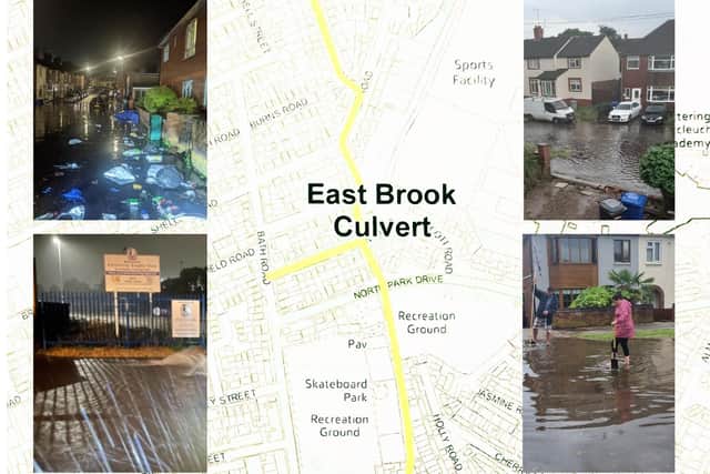 The East Brook Culvert flooding incidents - clockwise Avondale Road, Linden Avenue, Silverwood Road and Waverley Road, Kettering