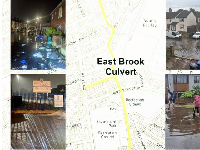 The East Brook Culvert flooding incidents - clockwise Avondale Road, Linden Avenue, Silverwood Road and Waverley Road, Kettering