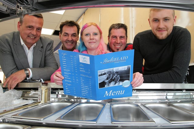 New icecream parlour Italgelato in Corporation Street. Pictured, Dan Pickard (Willow Place Creative Director), Roberto Misciali (business partner), Tina Steward (assistant manager), Machello Rossi (business partner), Aivis Klavins (manager)