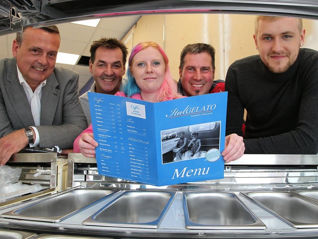 New icecream parlour Italgelato in Corporation Street. Pictured, Dan Pickard (Willow Place Creative Director), Roberto Misciali (business partner), Tina Steward (assistant manager), Machello Rossi (business partner), Aivis Klavins (manager)