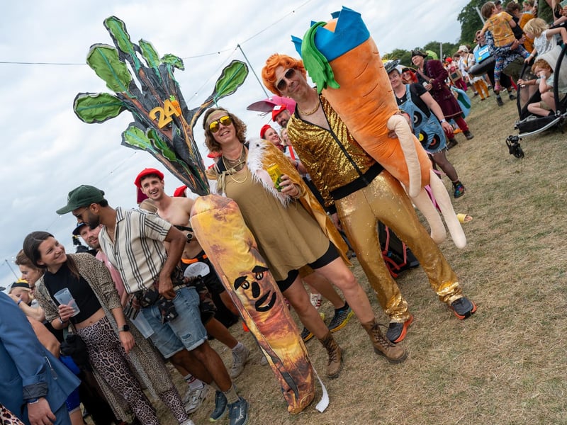 Festival goers taking part in the annual Shambala Carnival. This year’s theme was ‘Pun Intended'. Photo by David Jackson.