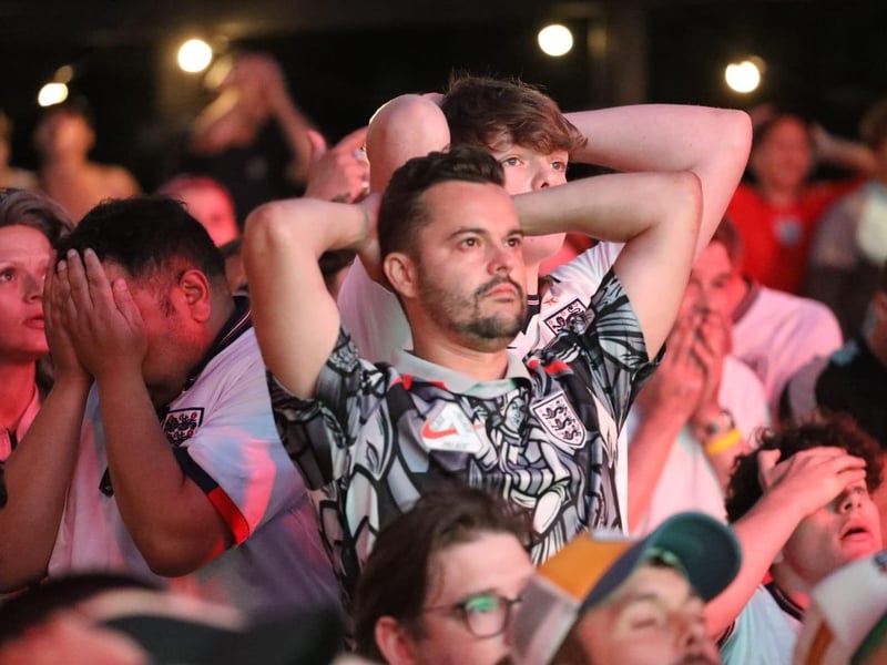 Fans at the Kettering Town FC World Cup Fan Zone watch England vs Argentina in the semi-final