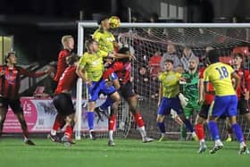 Action from Kettering Town's 2-1 FA Cup win over Wellingborough Town (Picture: Peter Short)