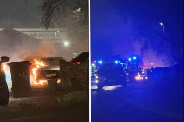 The car fire in Fotheringhay Way, Corby. Images courtesy of Jayden Whitworth.