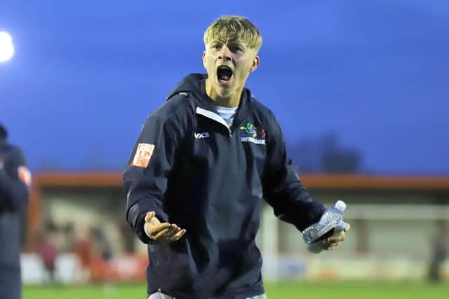 Eddie Panter celebrates with the travelling Poppies support (Picture: Peter Short)