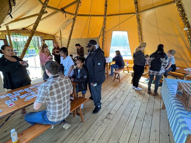 Nourishing Connections simulation activity in the 'teepee'.