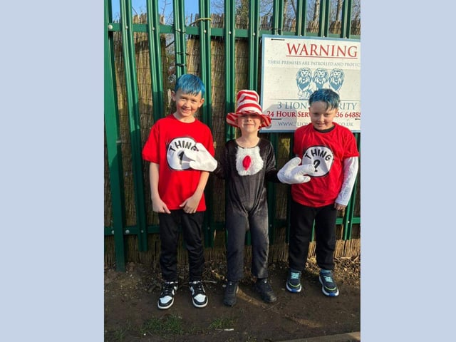 Stacie Joyce's son as Thing 1 and his friends as Cat in the Hat and Thing 2