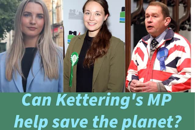 l-r Rosie Wrighting (Labour), Emily Fedorowycz (Green), Philip Hollobone MP for Kettering /Northants Telegraph