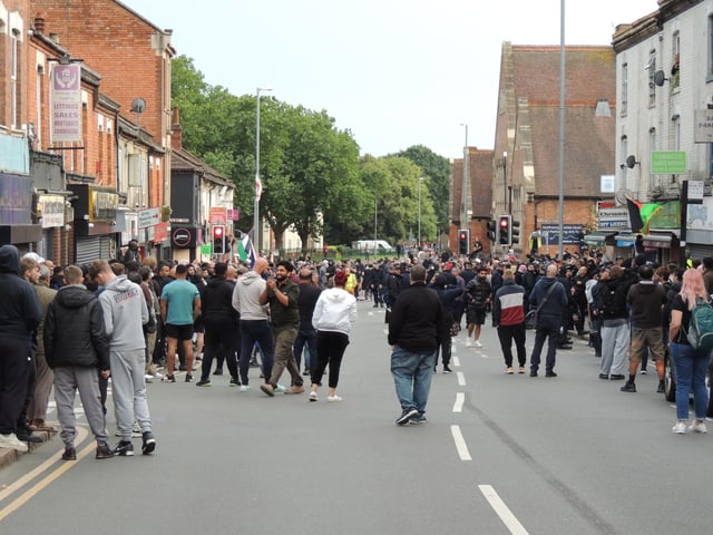 Hundreds have gathered in Kettering Road this evening from 7pm with a peaceful counter-protest
