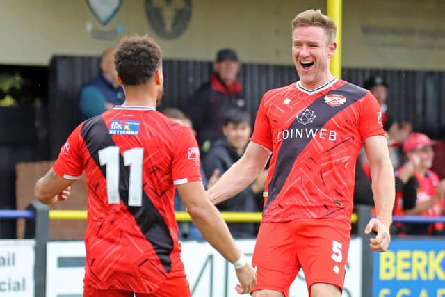 Kelvin Langmead celebrates after firing the Poppies into a 2-0 lead (Picture: Peter Short)