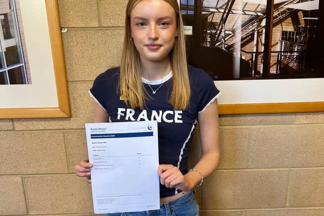 Mia Brown celebrating A-level results today