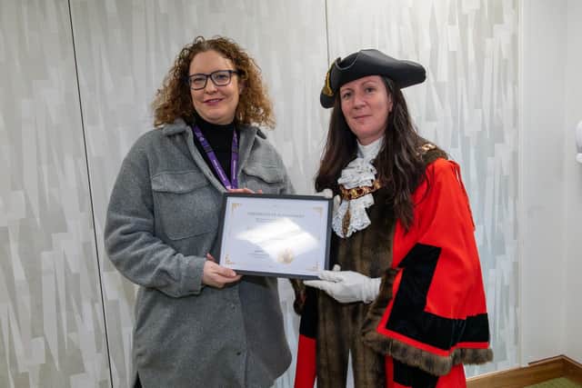 Keeley Wilson-Townsend (left) with Corby mayor, Cllr Leanne Buckingham