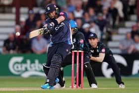 Josh Cobb in action for the Steelbacks against Worcestershire in the Vitality Blast last May. He will be wearing the Rapids colours this season (Picture: David Rogers/Getty Images)