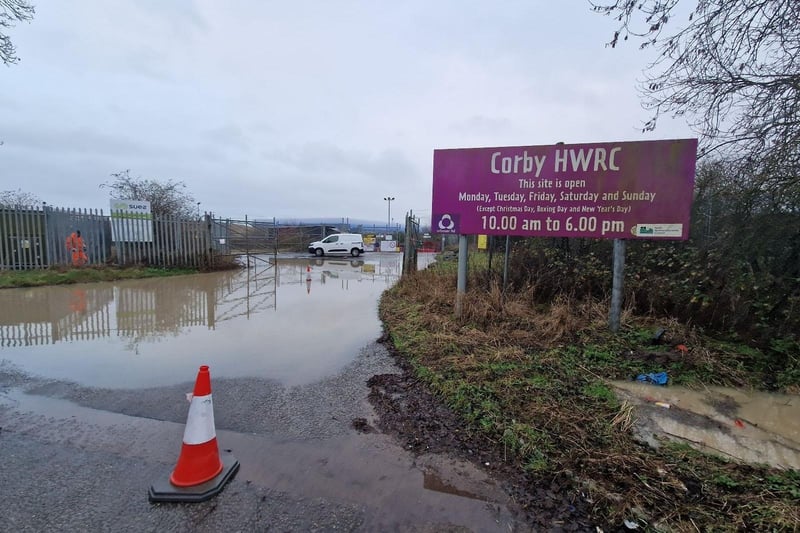 Flooding at the Corby Household Waste Recycling Centre near Weldon