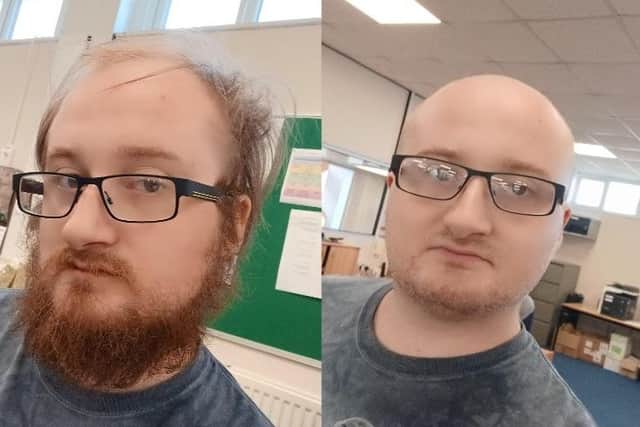 Sam Mears before and after his all-over shave