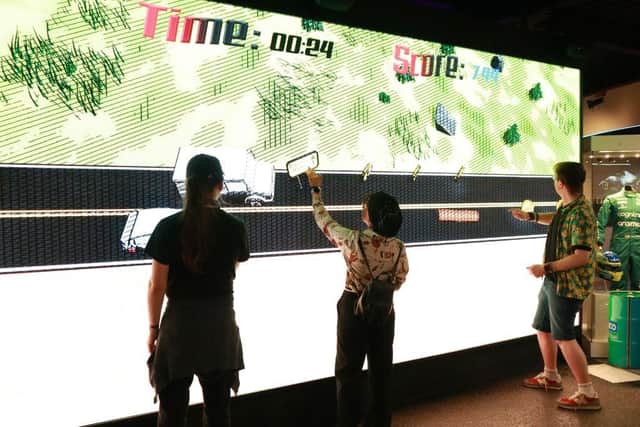 Game created by UON students on the big screen at Silverstone Museum.