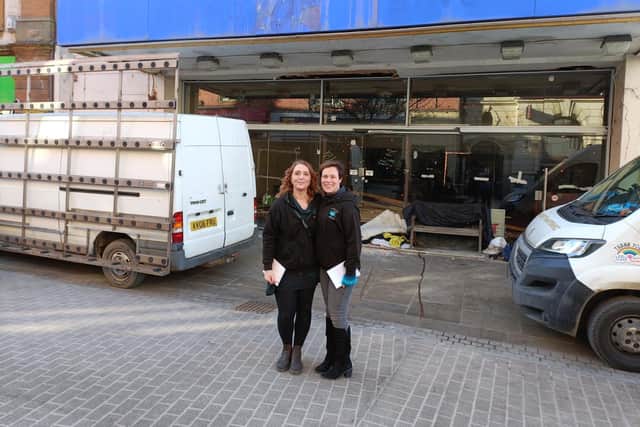 Lindsey and Beccy outside the former Gala Bingo hall