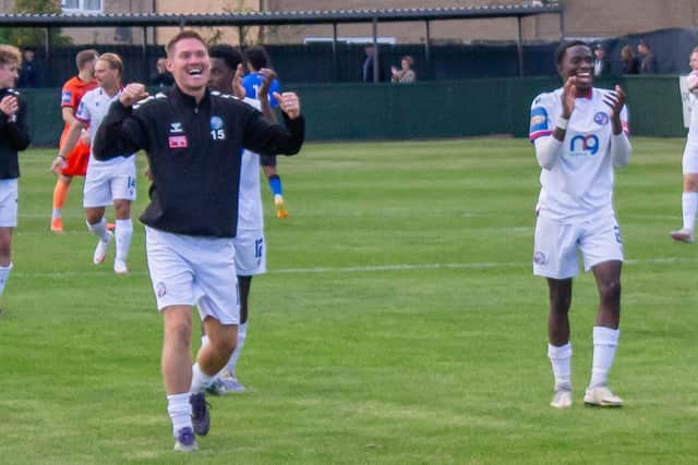 Elliot Sandy was a happy man after Diamonds' win over Long Eaton United (Picture: Shaun Frankham)