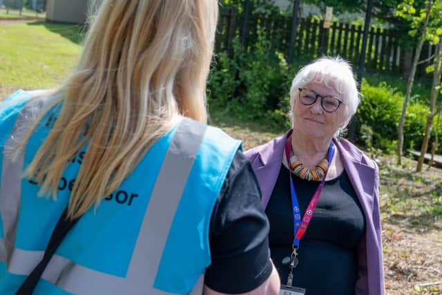Police, Fire and Crime Commissioner speaking to a member of the Immediate Justice team
