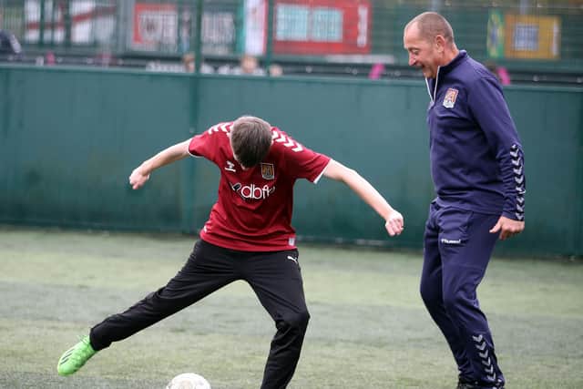 Mark Seymour (Right) in action coaching at a Pan Disability session for Northampton Town FC Community Trust.