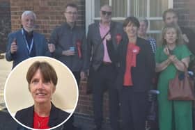 Newly elected to Corby Town Council  - Alison Dalziel (inset) with Labour supporters/UGC