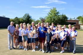 Kieran Rollings was greeted by family and club members as he returned to Kettering Lodge Bowling Club as a Commonwealth Games bronze medalist. Picture by Linda Simms