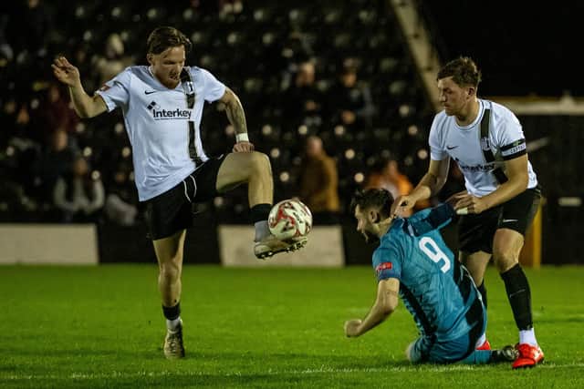 Jordon Crawford on the ball in Corby Town's 2-0 win over Mickelover (Picture: Jim Darrah)