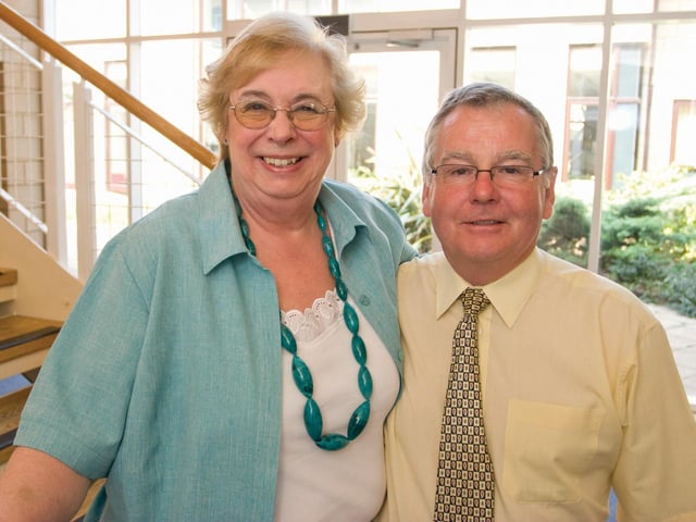 Buildings manager Alan Sharp and exams officer Anne Russell retired from Brooke Weston in 2008