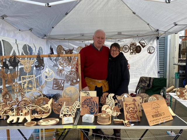 People attend Rushden's St George's Day market on Saturday