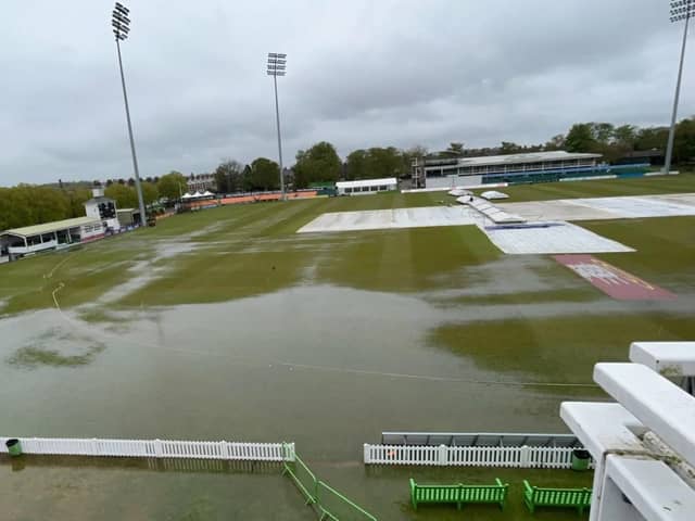 Heavy overnight rain left areas of the Grace Road outfield under water (Picture: nccc.co.uk)
