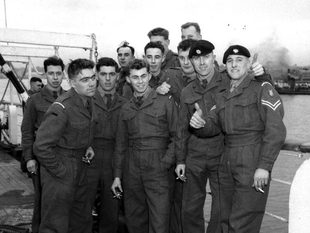 Members of the Northamptonshire Regiment about to leave Southampton for Aden, January 23, 1959